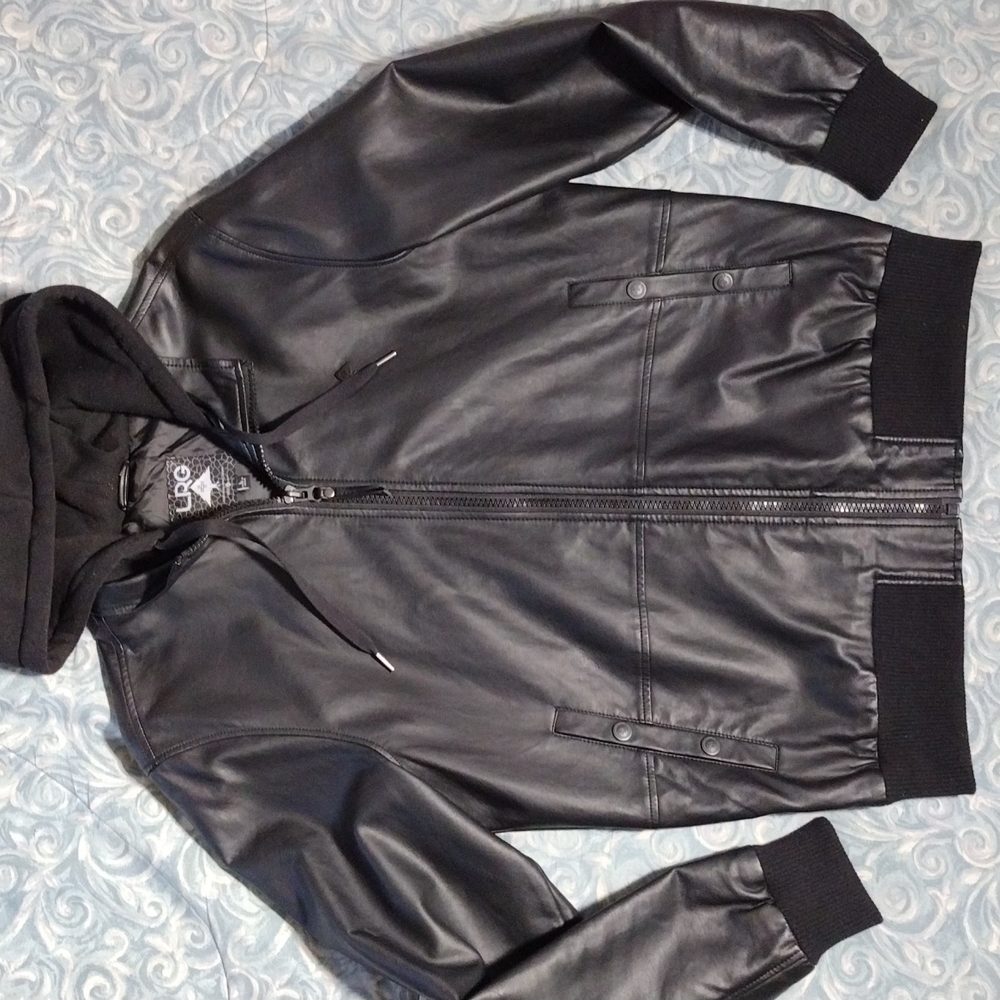 LRG Lifted Research Group faux leather hooded jacket